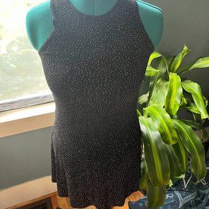 Vintage 80s-90s Black Stretchy Sparkly Velvet Strapless Tank Dress with Keyhole